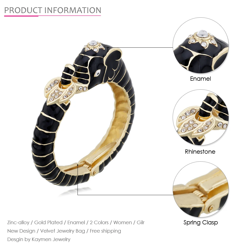 Животный стиль браслет со слоном браслет для женщин инкрустированные Стразы Эмаль манжета браслет 2 цвета вечерние ювелирные изделия