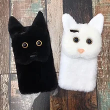 

Cute Fluffy Plush White Black Cat Phone Case For iPhone X 8 8plus 7 7plus 6 6s Plus 3D Fashion Furry Plush Back Cover Case Capa