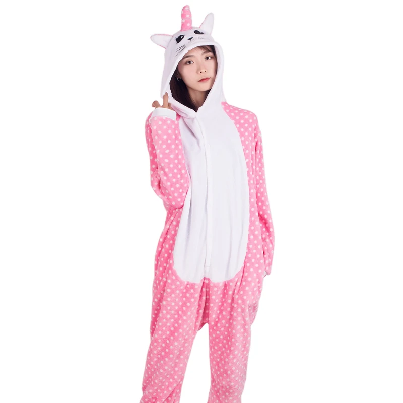 Unicorn Cat Женская пижама Onesies женщины с капюшоном фланелевой костюм животных косплей унисекс пижама стежка единорог панда пегас пикачу женщины пижама комплект домашняя одежда для женщин - Цвет: Unicorn Cat