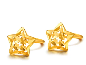 

Pure Solid 24k Yellow Gold Earrings Women Lucky Bling Star Stud Earrings