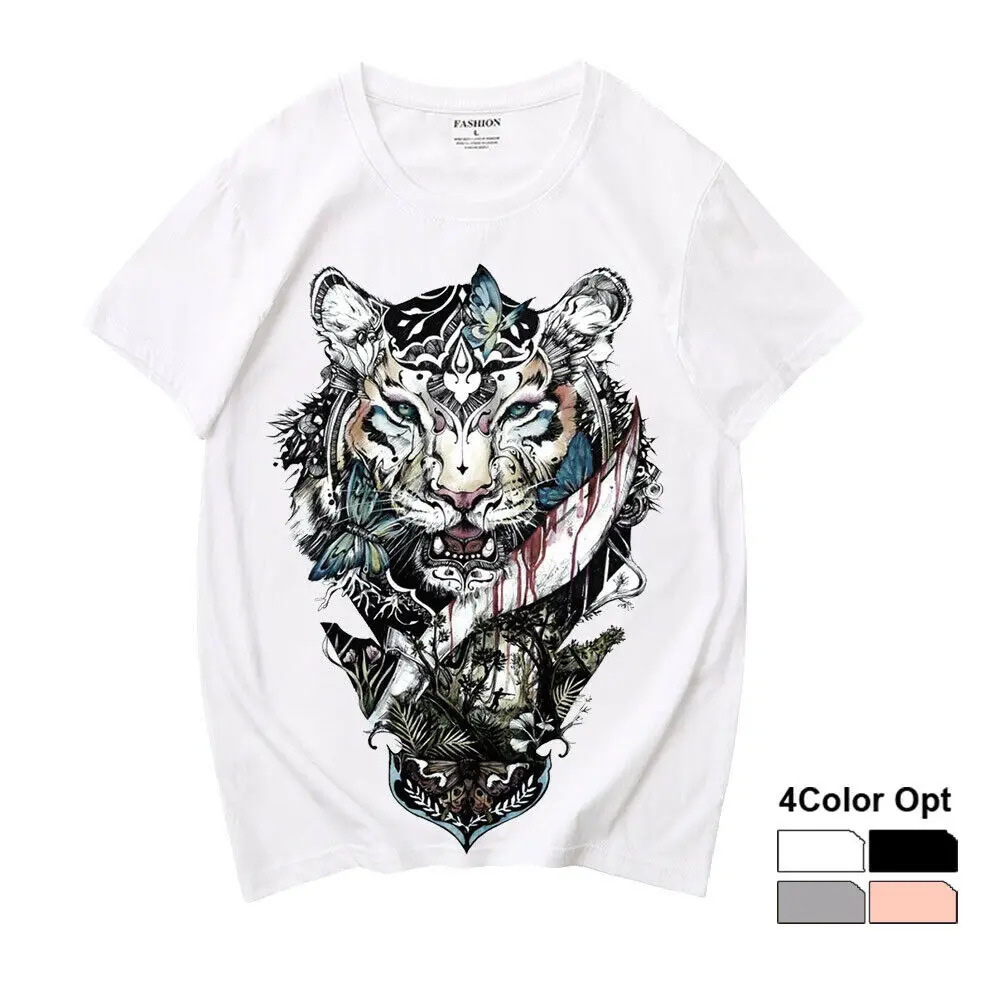

Men Women Unisex Adult Loose Short Sleeve T Shirt Hip Hop Tee Rock Top Skate Board Summer Casual Cotton Clothing Blood Tiger