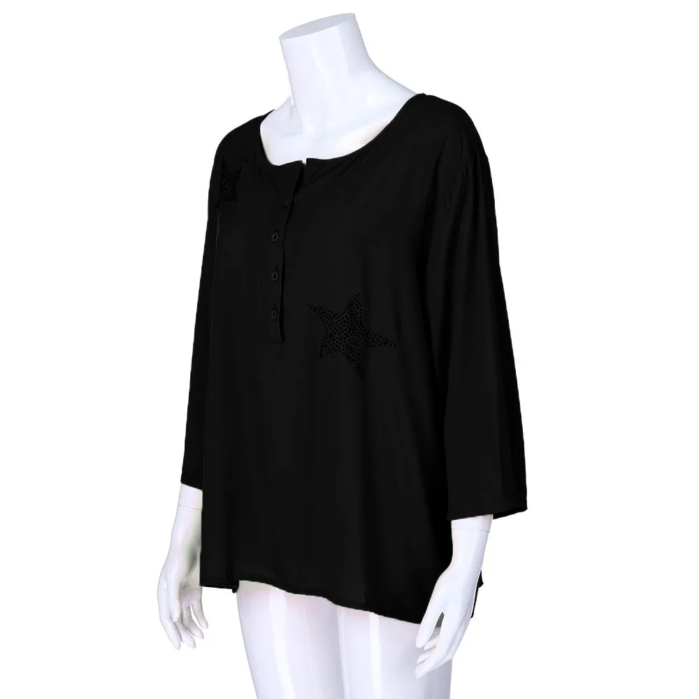 Женские блузки и топы, модная рубашка на пуговицах с пятиконечной звездой размера плюс, женская одежда с рукавом 3/4, женская рубашка