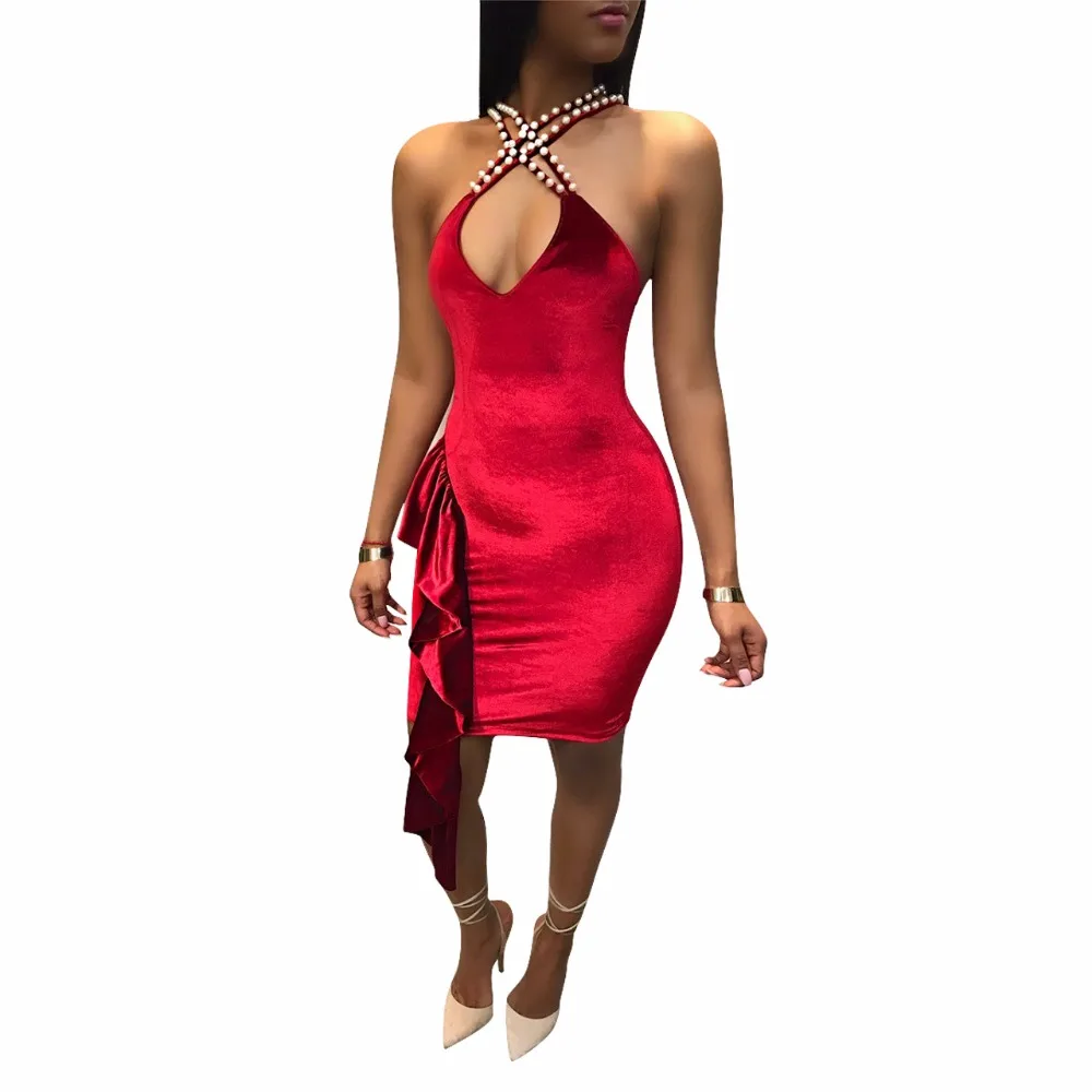 Sexy Skinny Pearl Halter Sleeveless Pleuche Stringy Selvedge Stringy