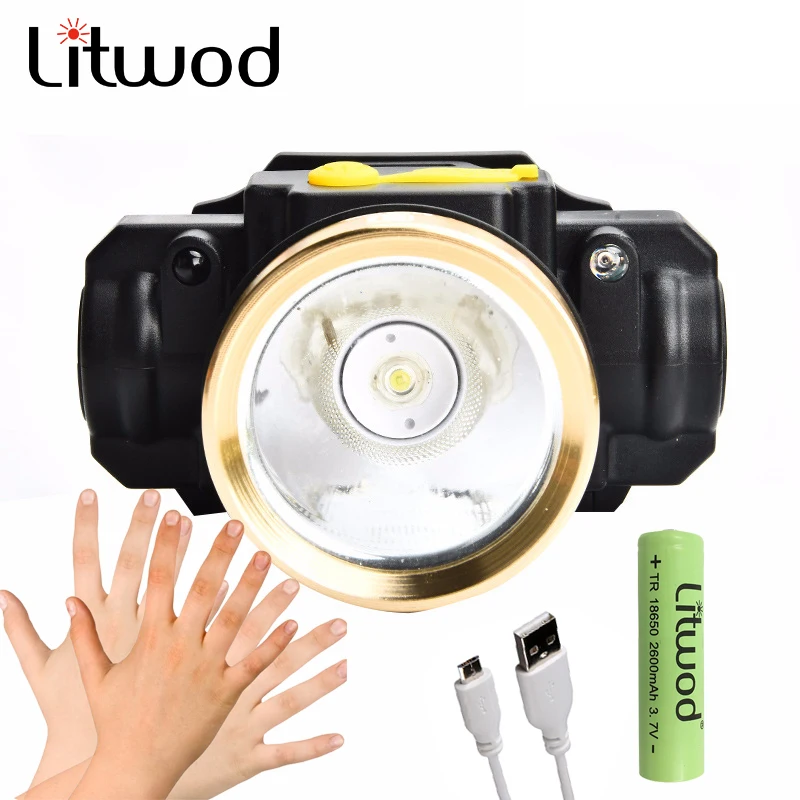 Kopen Litwod Z2090 10 w LED IR Sensor Koplamp Micro USB Oplaadbare Outdoor Camping Hoofd Zaklamp Fakkel Lamp Run tijd 10 h
