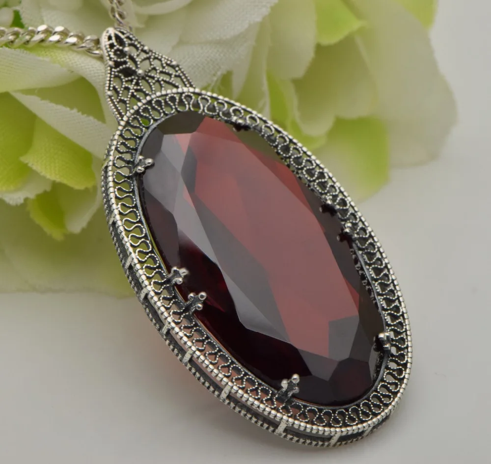 Ceny Szjinao Handmade biżuteria ślubna duży granat osobowość Socialite Retro 925 srebro granat wisiorki hurt