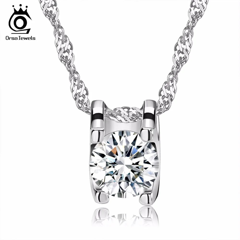 ORSA JEWELS 925 пробы Серебряное ожерелье с подвеской для женщин 12 цветов месяц счастливый камень AAA циркон ожерелье ювелирные изделия OSN118