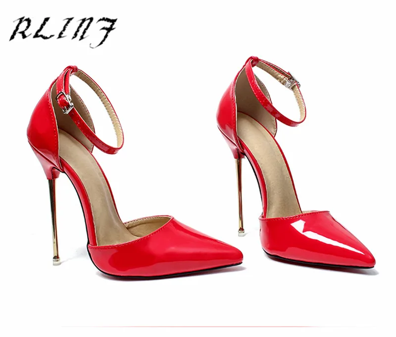 RLINF/новые женские элегантные кожаные туфли на высоком каблуке; женские туфли с острым металлическим носком на тонком каблуке 13 см/16 см