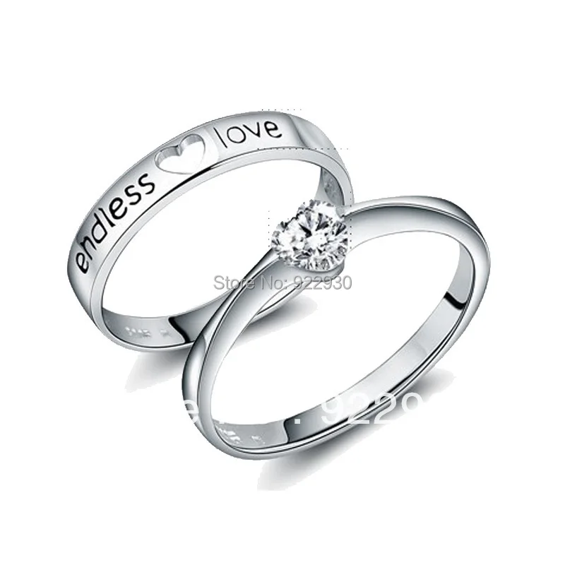 ring Crystal Couple Rings 925 Sterling Silver His and Her Promise Rings