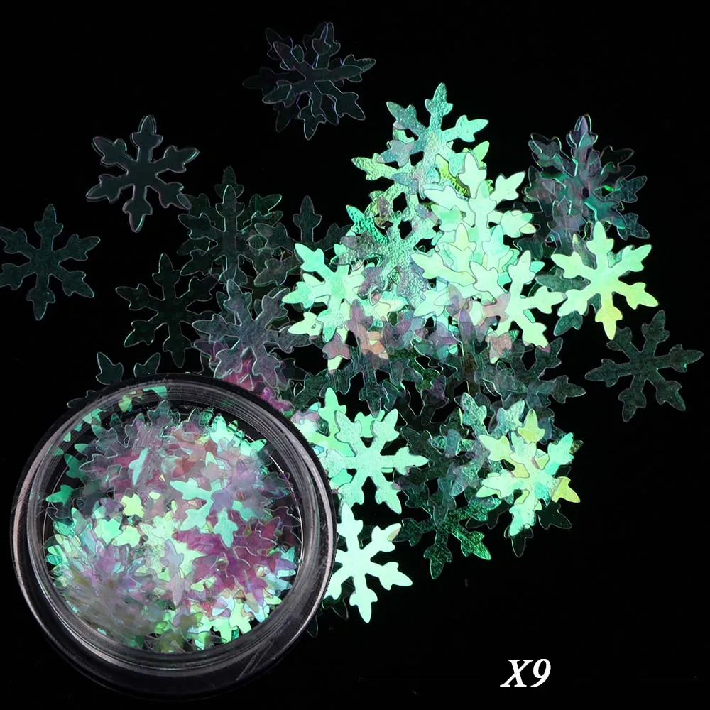 Полная красота 1 коробка лазерные блестки для ногтей AB Зимний снег хлопья голографические блестки инструмент для украшения ногтей для нейл-арта CHX1-30 доступа - Цвет: X9