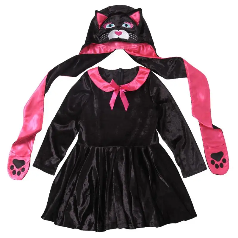 2pcs/Set Cat Role Play Halloween Cosplay Children Clothes Dress+Hat