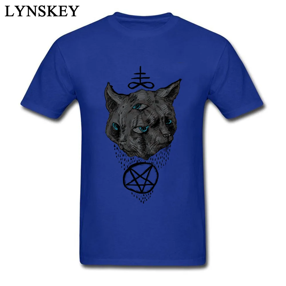 Men's Tops T Shirt Funky Funny T Shirts 100% Cotton O Neck Short Sleeve Crazy Janus Satan Cats Clothing Shirt Top Quality Janus Satan Cats blue