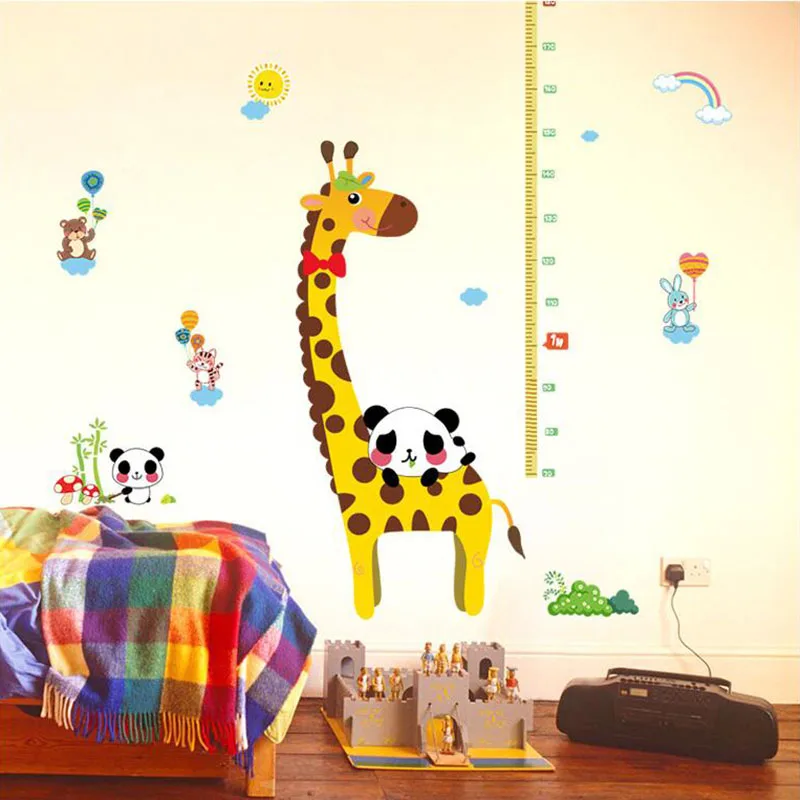Дети hoogte grafiek muursticker interieur giraf hoogte heerser decoratie kamer Переводные картинки muur art sticker обои HM19002