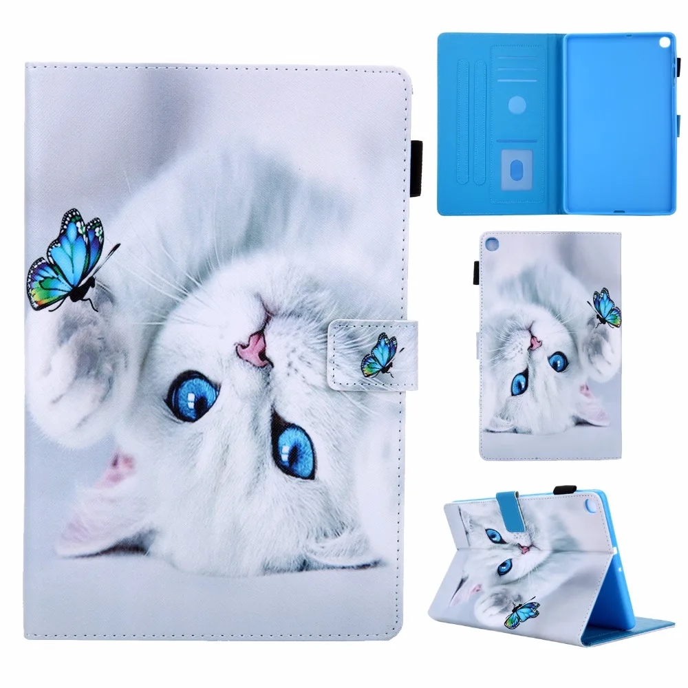 Cover Case for Samsung Galaxy Tab A 10.1 SM-T510 SM-T515 T510 T515 Painted Cat Stand Soft Shockproof Tablet Shell+Film+Pen