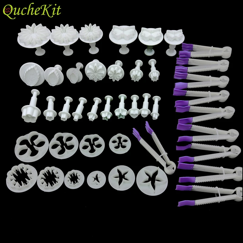 

43 pieces Plastic Fondant Cookie Cutter Set Sugarcraft 33pcs Cake Plunger Cutters + 10pcs Plastic Flower Type Lace Edge Clip
