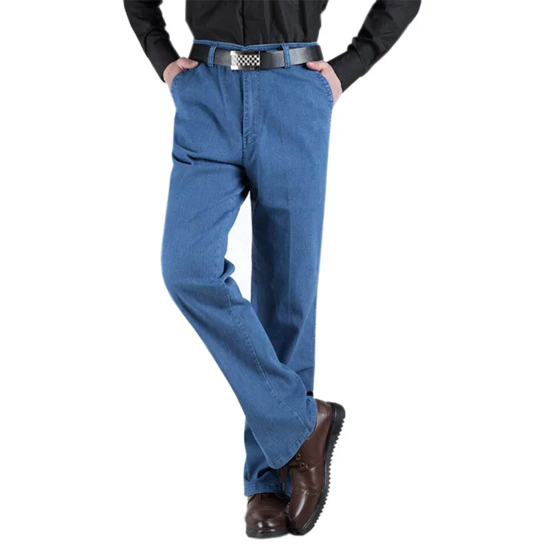 

New fashion large size men's jeans men high waist straight loose trousers high quality elastic squat middle-aged father trousers