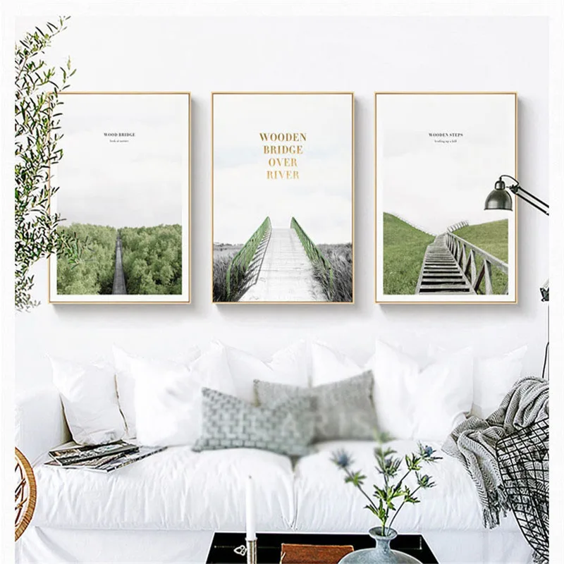 

HAOCHU New Hot Nordic Minimalist Wooden Ladder Road Landscape Plant Personality Poster Decorative Painting Wall Picture Canvas