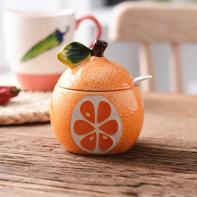 Высококачественные Креативные кухонные керамические бутылки для приправ с ложкой в форме арбуза, флаконы для приправ - Цвет: Orange
