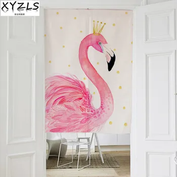 

XYZLS Europe Flamingo Door Curtain Cotton Linen Popular Door Valance Printed Window Screens For Kitchen/Living Room