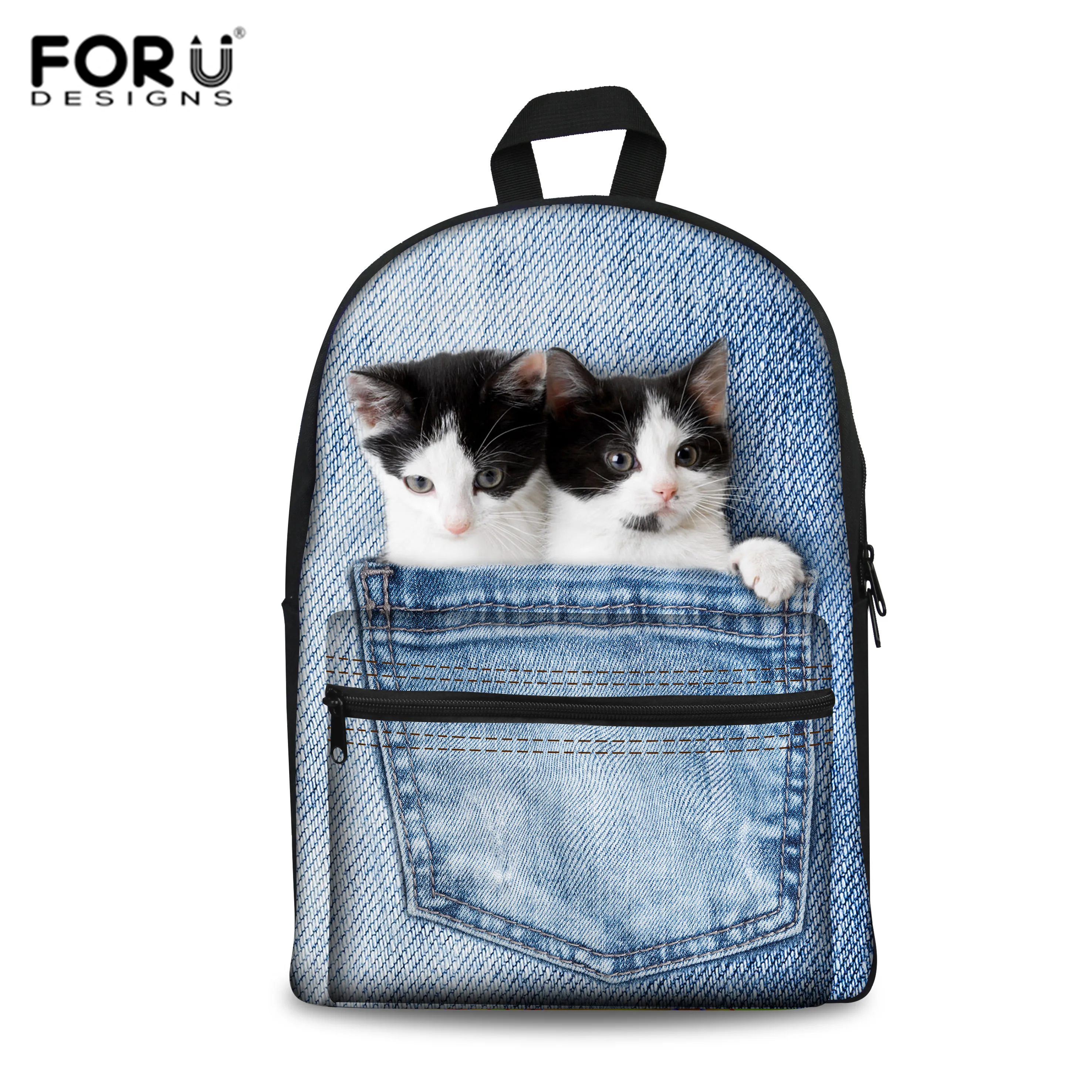 FORUDESIGNS/школьные ранцы для детей; джинсовый котенок; принт кота; ученический ранец; сумка для книг; большой холщовый рюкзак; Прямая поставка