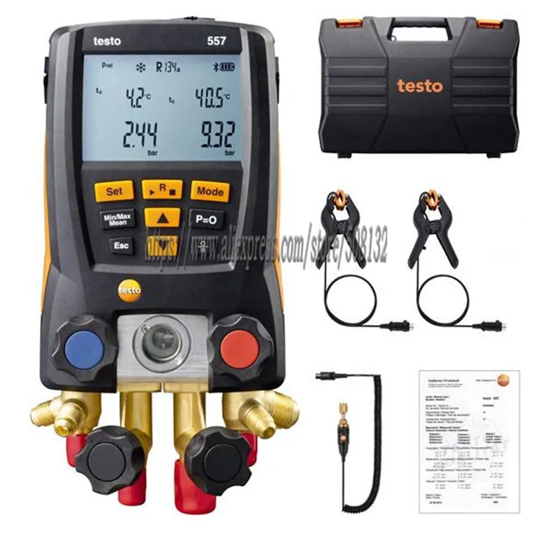 

Digital Manifold Gauge 4-way 2pcs clamp temperature probes, suitcase, external vacuum Pirani gauge Testo 557 Bluetooth 0563 1557