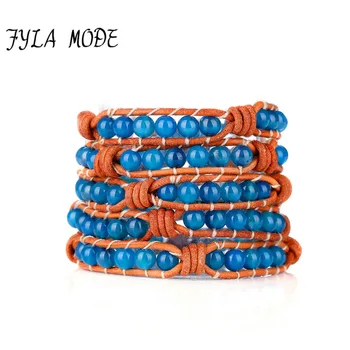 

Fyla Mode Exquisite Natural Stone Blue Stone Leather Wrap Bracelets Handmade Bohemian Bracelet Boho Bracelet Yoga Bracelet