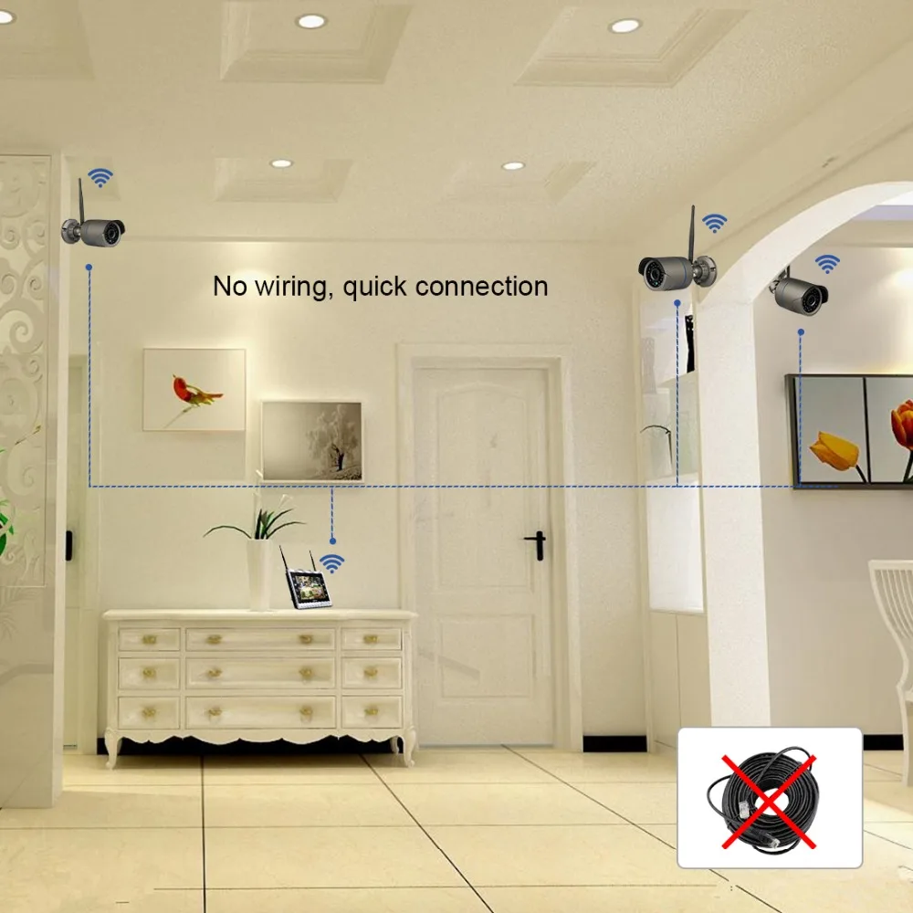 Techage 4CH 1080P Wireless 2MP Wifi Security Camera System 12 inch LCD Monitor NVR HD Audio Record
