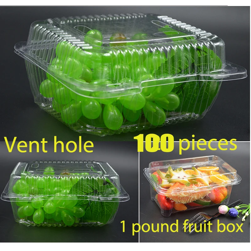 100pcs Disposable Plastic Box Transparent Fruit Boxes Dinnerware Sets