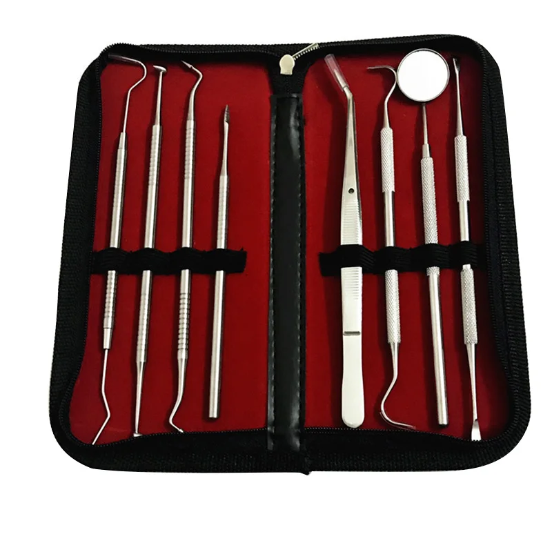 

High Quality 8pcs Oral Care Kit Stainless Steel Hygiene Tooth Scraper Plaque Remover Dental Scaler Mouth Mirror