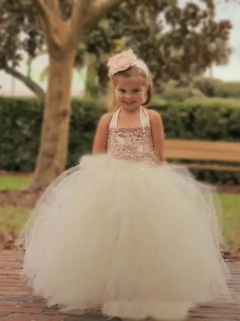 Rose Gold Little Girls Wedding Party Dress Flower Girl Dress