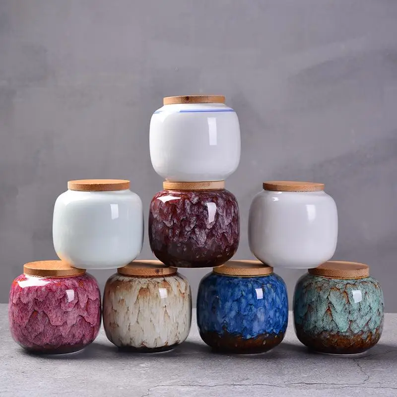 

Chinese Style Ceramic Tea Box Retro Fission Color Tea Storage Containers Kitchen Home Porcelain Jar For Powder Coffee Teaware