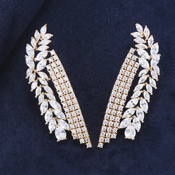 

GODKI 36MM Trendy Luxury Flower Leaf Stud Earrings For Women Wedding Cubic Zircon Crystal African Dubai Bridal Earrings
