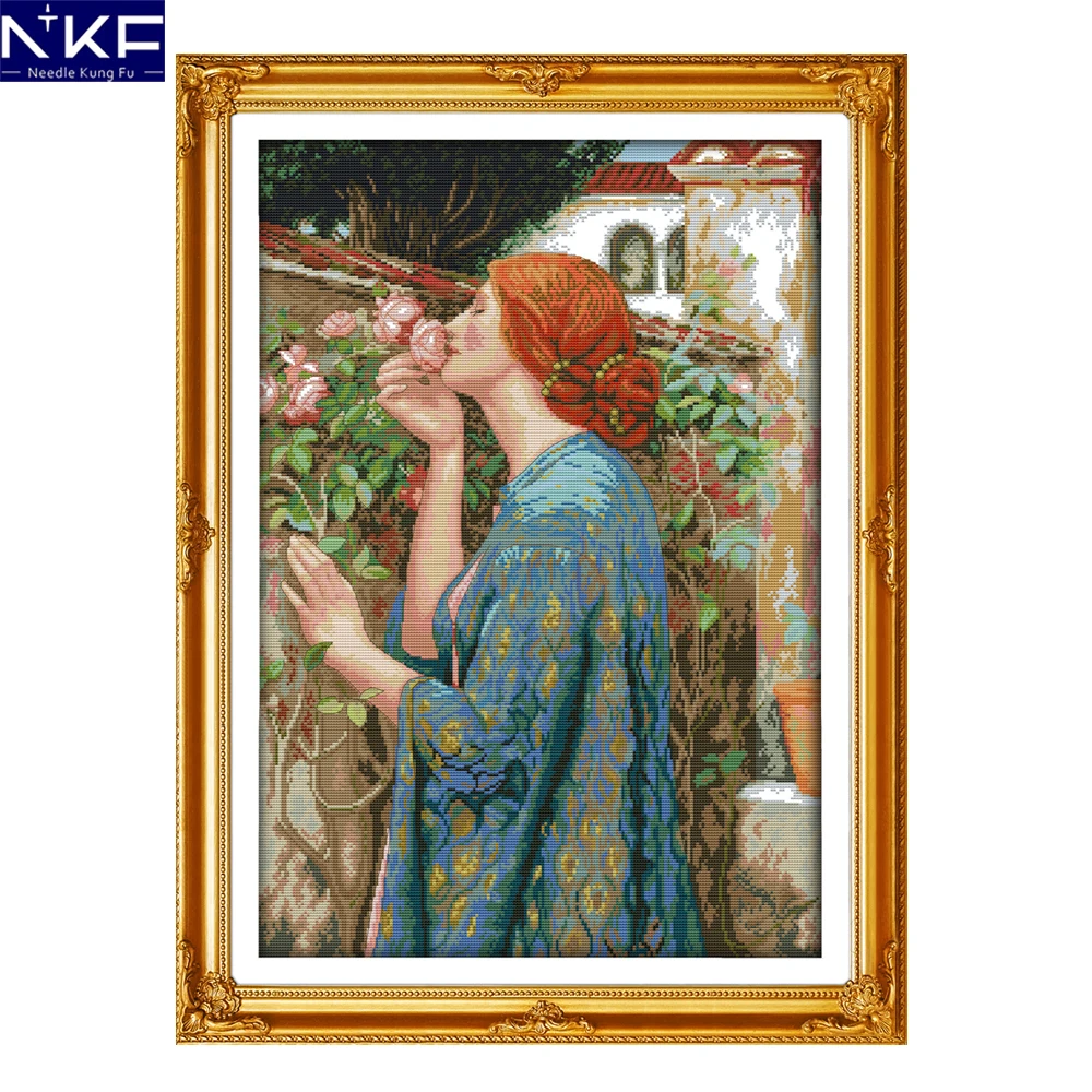 NKF женщина и цветы рисунок ручной работы вышивка крестиком Рождественский чулок украшения образцов вышивка наборы для продажи