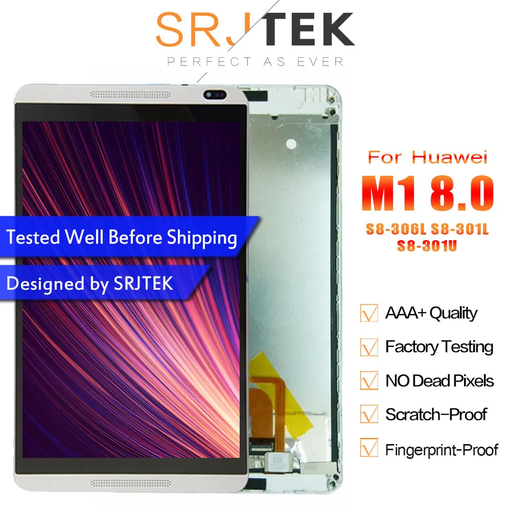 

Srjtek for Huawei Mediapad M1 8.0 S8-306L S8-301L S8-301U Touch Screen LCD Display Matrix Digitizer Tablet PC Assembly + Frame