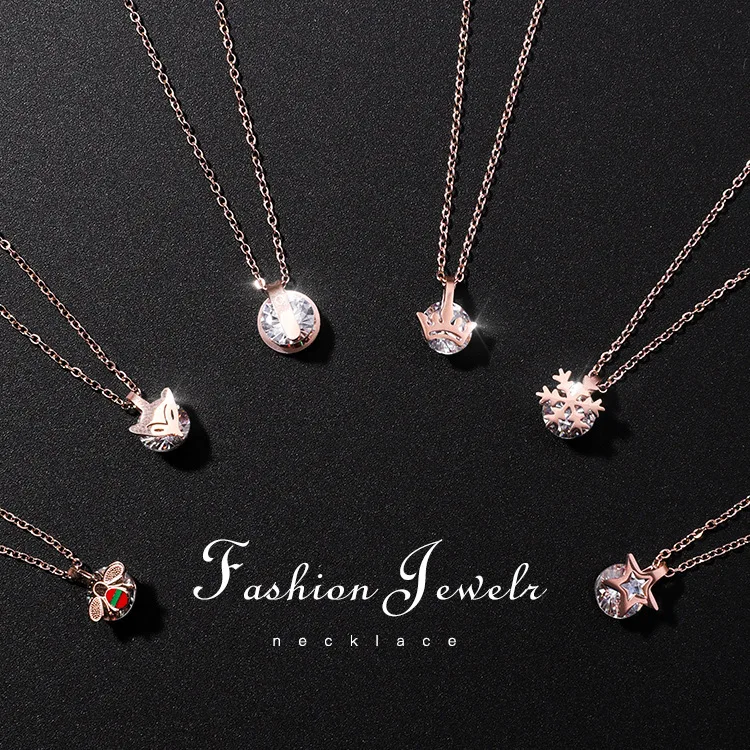 

Choker Moana Collares Kolye Steel Zircon Clavicle Chain Personality Snowflake Corolla Pentagon Rose Stainless Necklace Woman