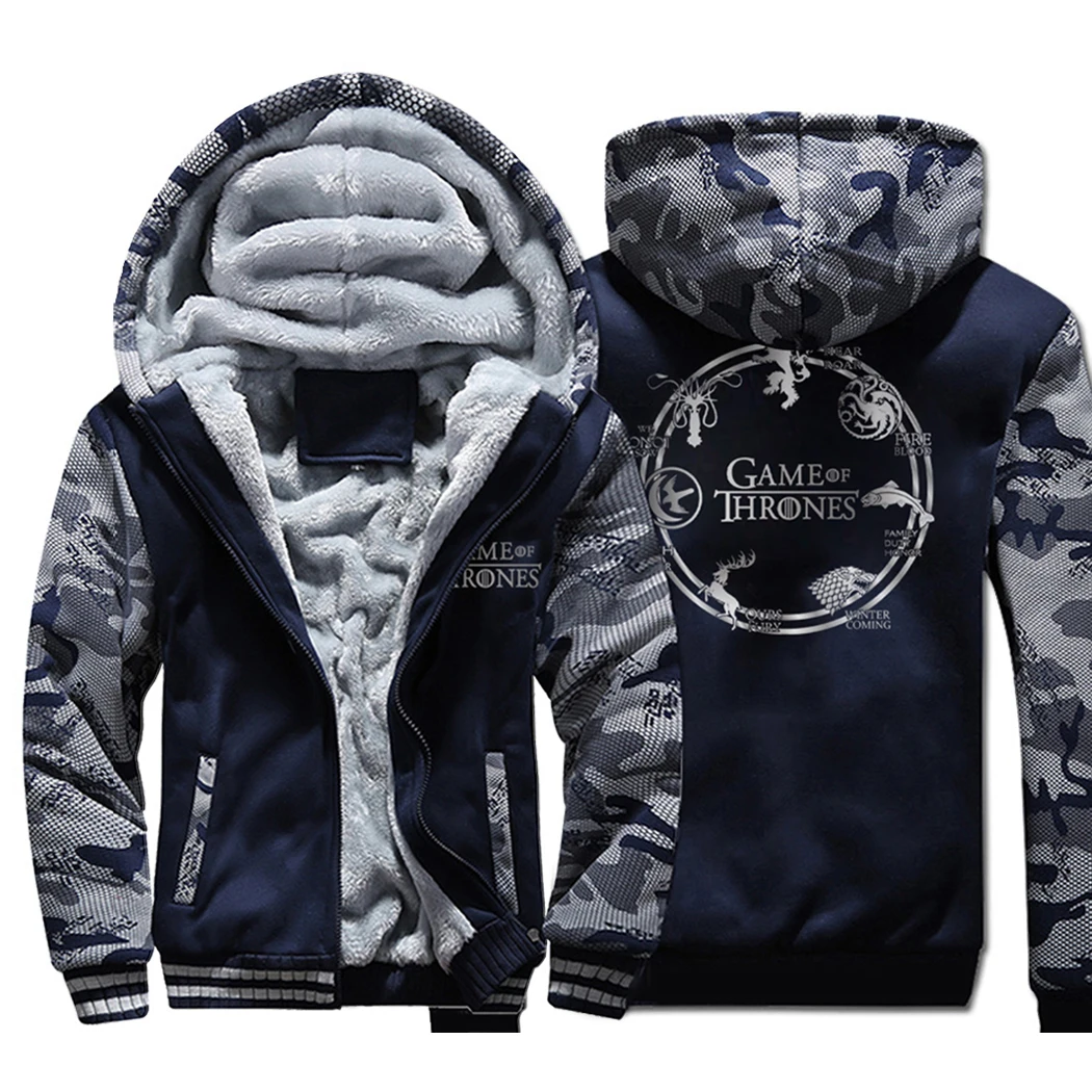 

Hot Sale Game of Thrones Zipper Hoodie Men 2019 Winter Warm Fleece Hooded Sweatshirts Mens Thick Coat Plus Size Men's Jackets
