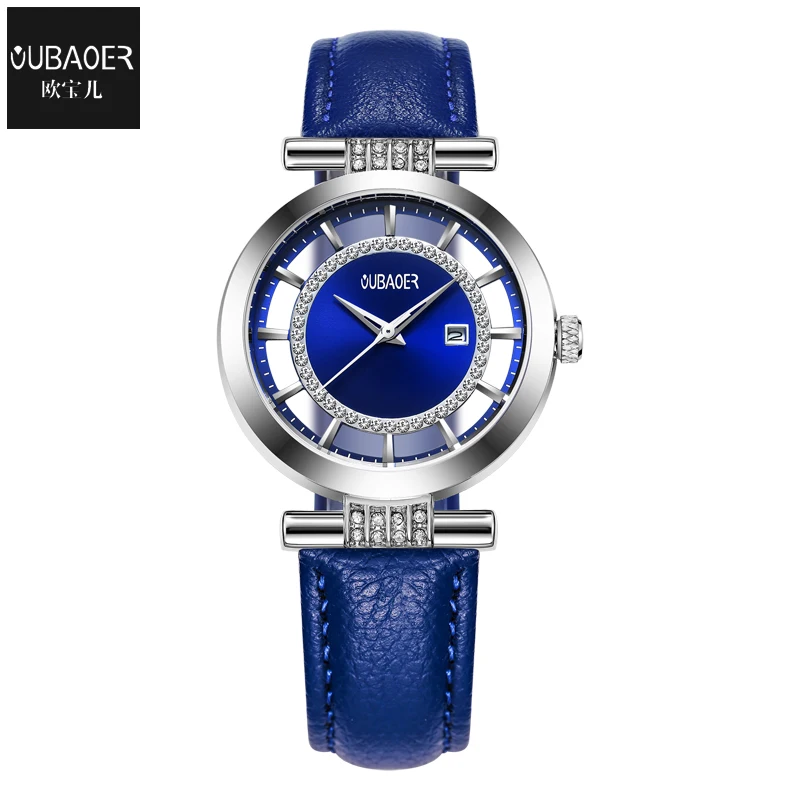 

OUBAOER Women's Fashion Luxury Ladies Quartz Watches Montre Femme Dress Watch Genuine Leather Wristwatches Female Clock for Gift