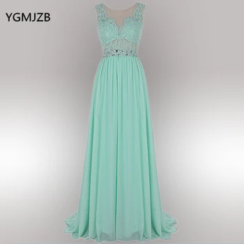 

Turquoise Backless Evening Dresses 2018 A Line V Neck Evening Gown Appliques Lace Chiffon Long Prom Dress Vestido De Festa