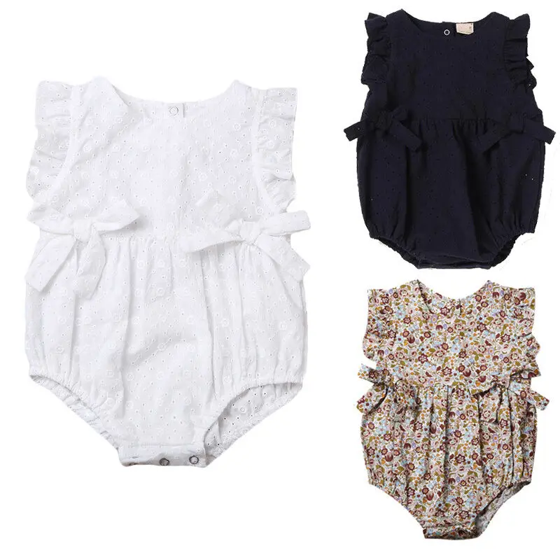 

2019 Summer One Pieces Newborn Baby Girls Sleeveless Bowknot Romper Hollow Out Casual Lovely Jumpsuit Sunsuit Outfits
