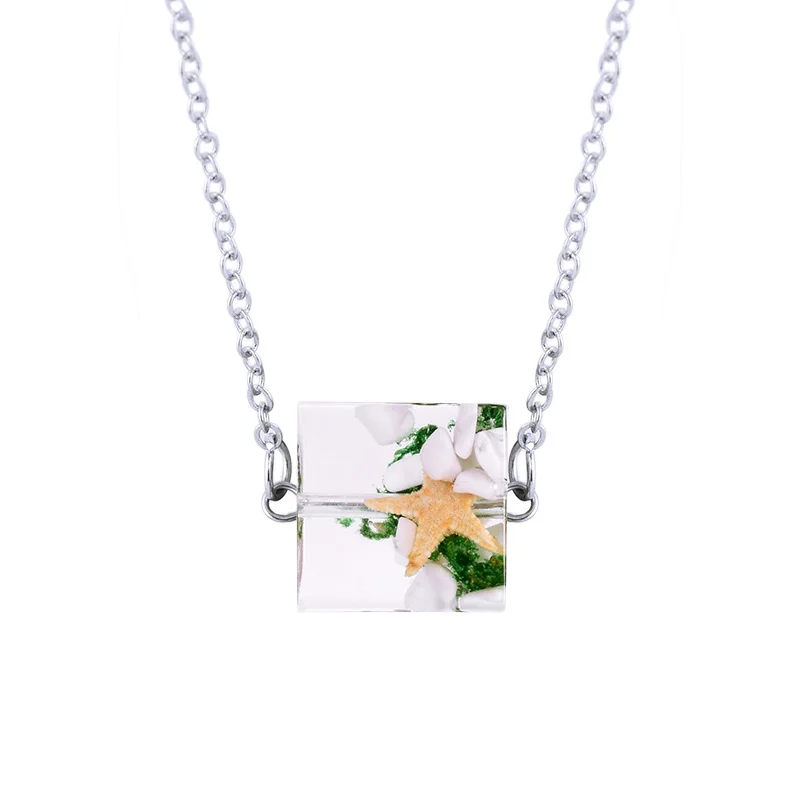 Квадратное короткое ожерелье из смолы с сухим цветком, креативное ожерелье из смолы с камнем, ювелирные изделия для девушек, сексуальное короткое ожерелье