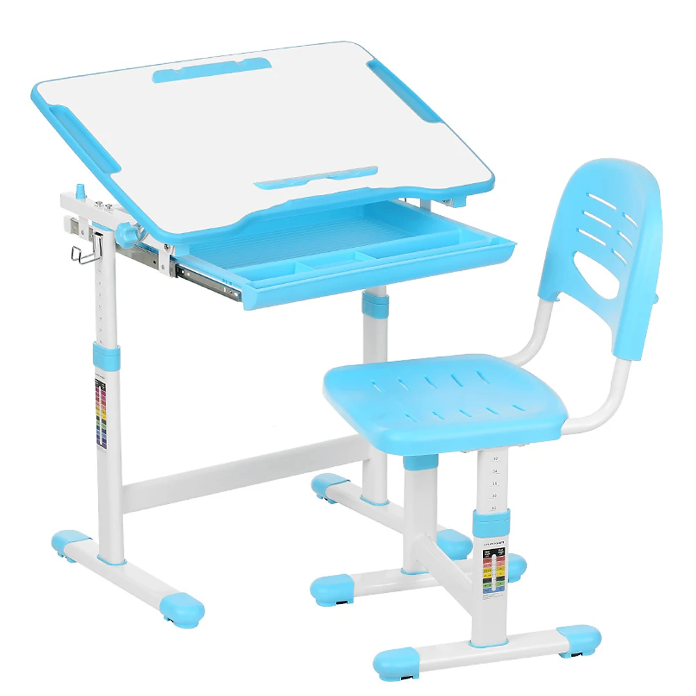 

iKayaa Height Adjustable Kid's Study Desk & Chair Set W/ Paper Roll Holder child Children Activity Art Table Set Metal Frame