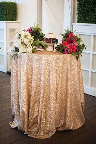 48inch Round Sequin Tablecloth In Champagne Gold Or Silver More 48inch Round Sequin Tablecloth In Champagne Gold Or Silver More Colors Overlays