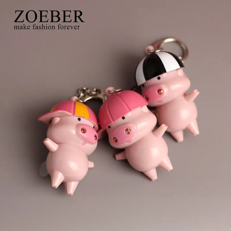 

Zoeber 2018 Cartoon Cute McDull LED Keychain Women Funny Animal Little Pig Key Holder Caps Anime Car Bag Pendant Key Chain