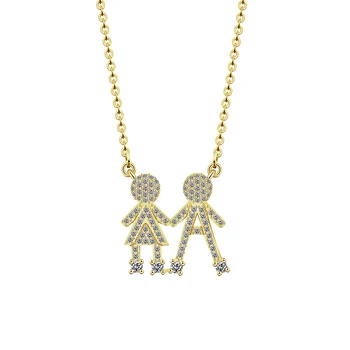 

10pcs Bohemia Jewelry Gold Color Stainless Steel Chian Cubic Zirconia Boy Girl Twins Children Kids Pendant Necklaces Women Kolye