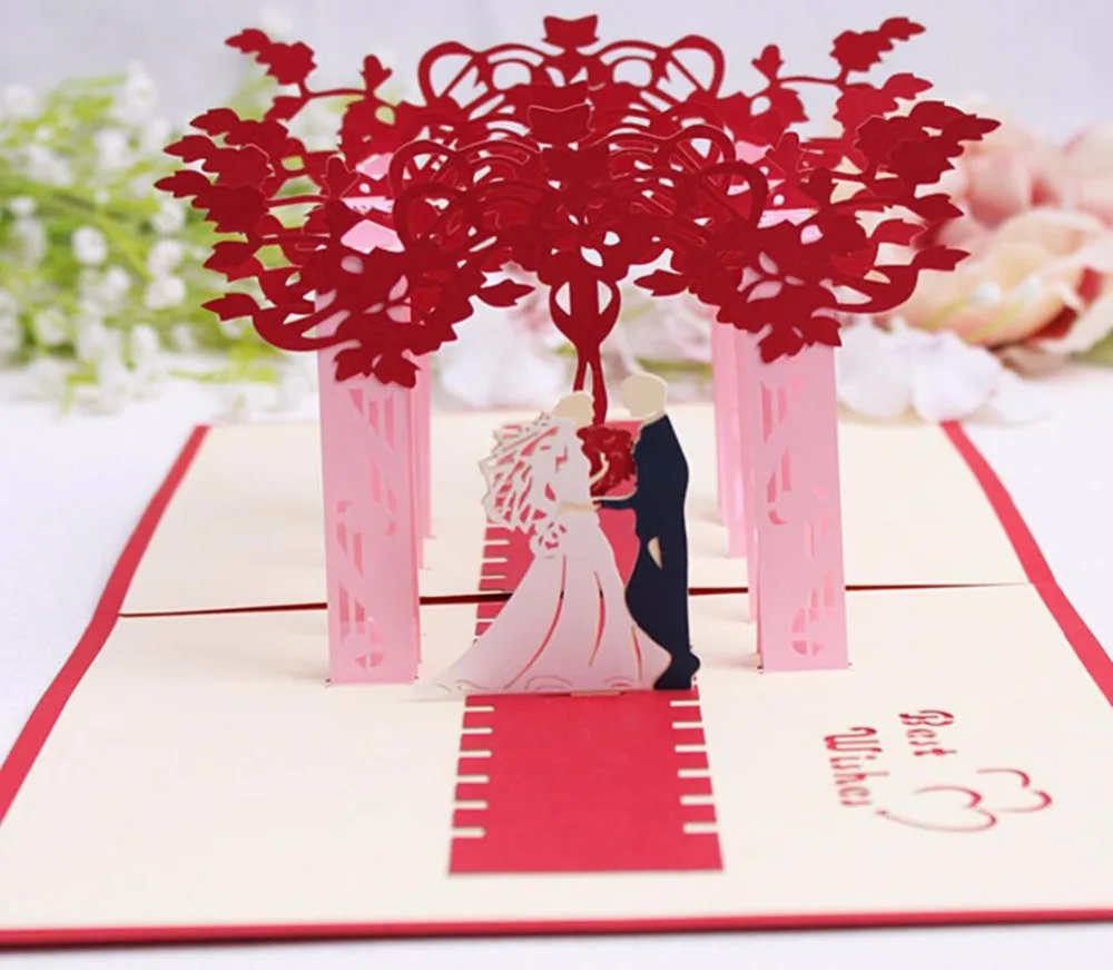  10pcs 3D Red Trees Forest Couple Handmade Kirigami Origami Wedding Party Invitation Cards Greeding  - 32694321305