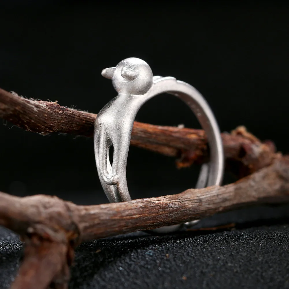Double Fair Design Cat 5*16mm Wiredrawing Style 100% 925 Sterling Silver Rings Adjustable Ring For Women Party Gift DFRY014