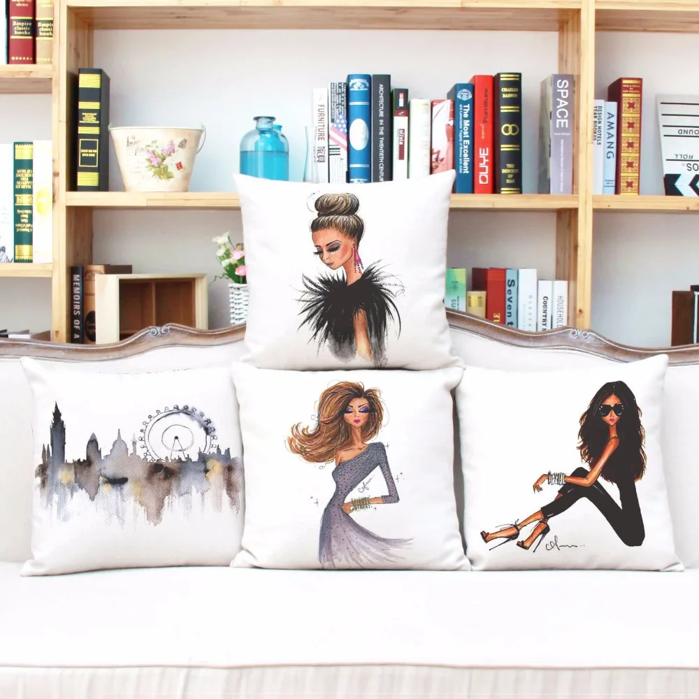 

3D Digital Printing Customized Cotton Linen Pillow Nap Pillow Cushions Urban Fashion Girl Lumbar Pad Without Core