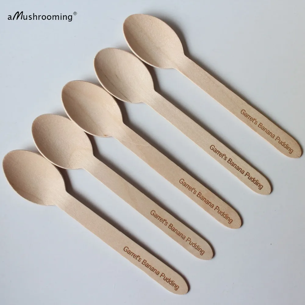 50 Small Wooden Pudding Spoons Personalized Engraving 16cm Heavy Weight
