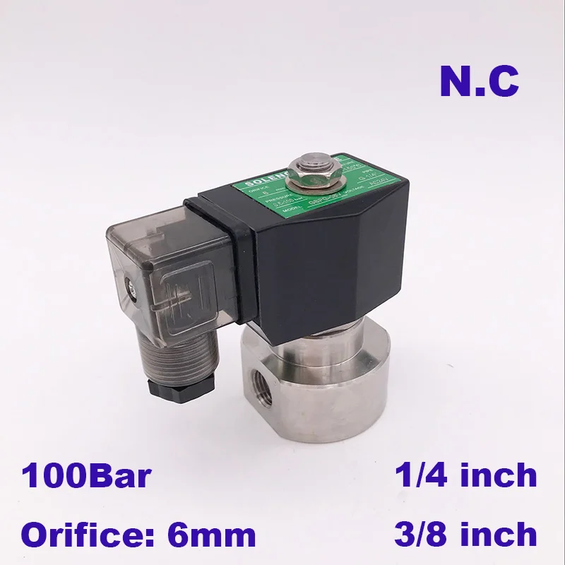 

0.5-100bar SS304 1/4 3/8 inch 2 way water high pressure solenoid valve 220V AC Orifice 6mm normally close stainless steel valve