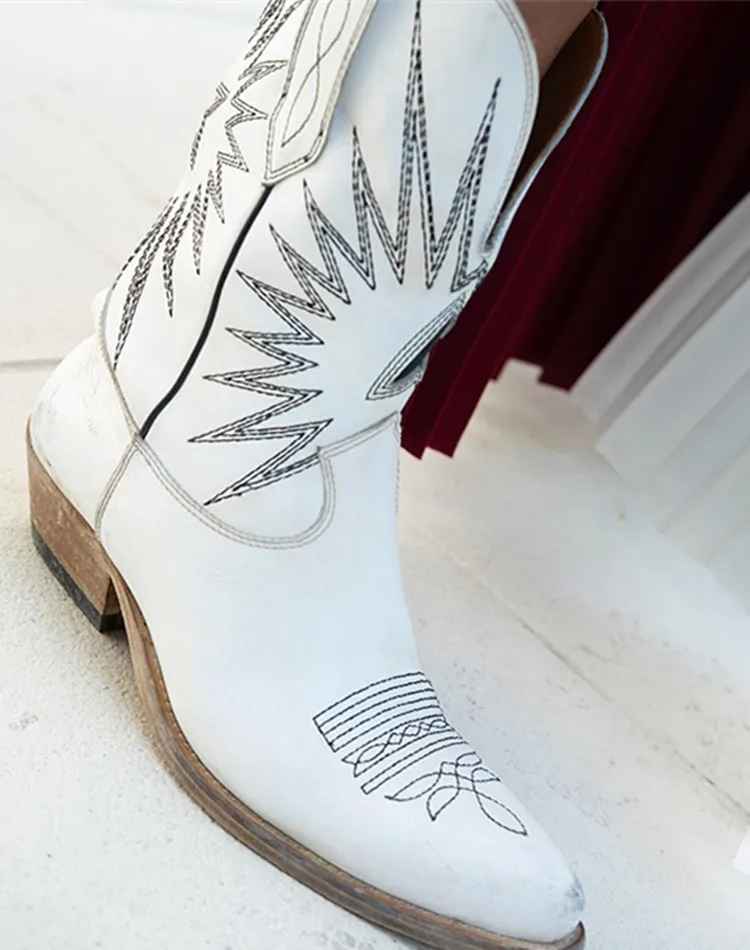 Hot Sale White Leather Western Boots Height Increasing Half Boots For Woman