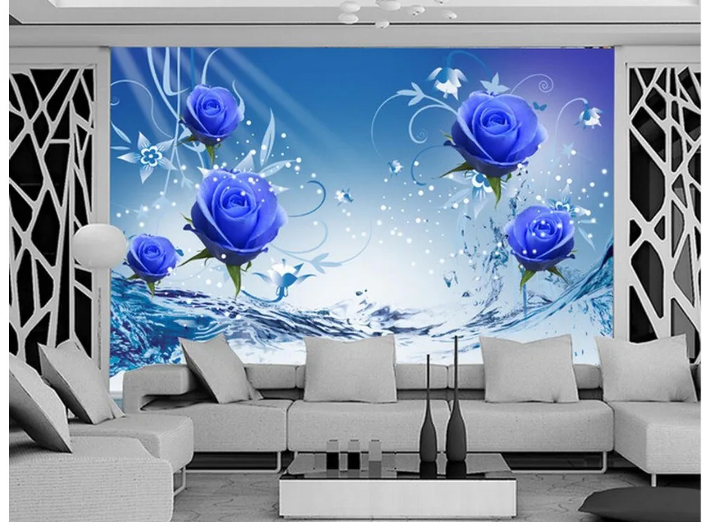 

3d customized wallpaper living 3d wallpaper TV backdrop blue roses 3d wallpaper for room mural painting photos